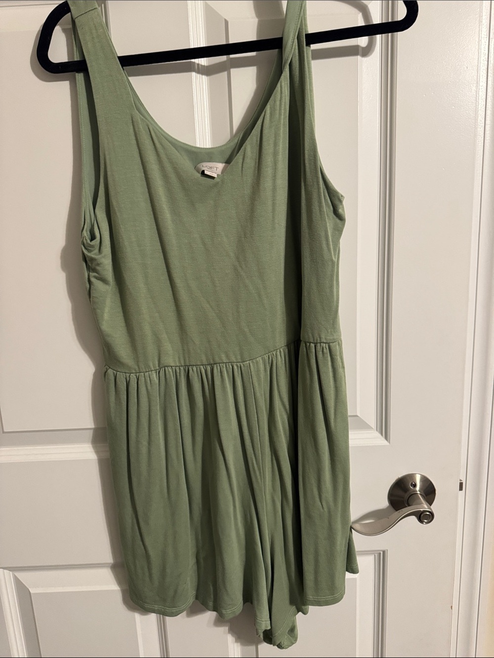 LOFT Sage Green Scoop romper with pockets
